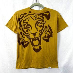 Tiger Print Shirt Womens Sz XS Yellow Double Sided Graphic Tee Atticus Poetry